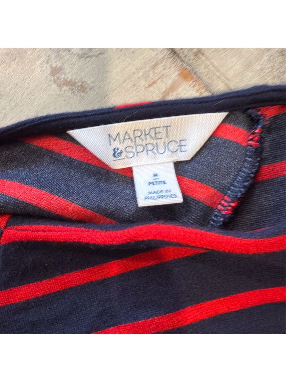 Market & Spruce Asymmetrical Red and Blue Striped Dress - Picture 3 of 4